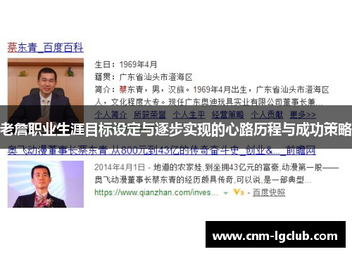 老詹职业生涯目标设定与逐步实现的心路历程与成功策略